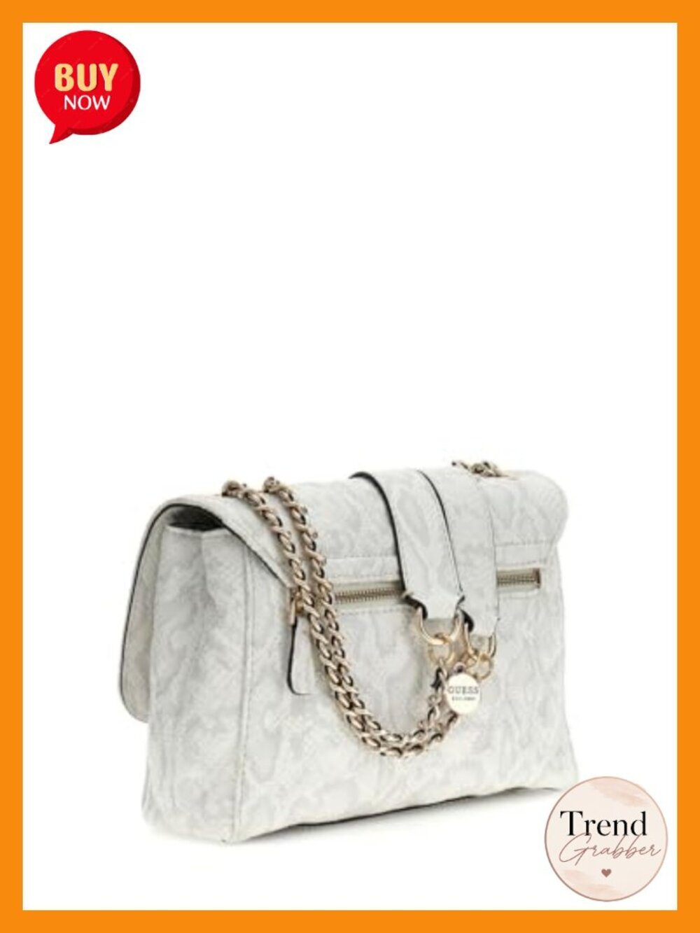 Quilted Python Satchel with Chain Strap, Convertible Flap - Picture 3 of 6